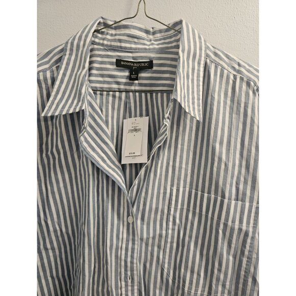Women Banana Republic Business Casual Blue & White Pinstripe Button Down Size L - Picture 5 of 12